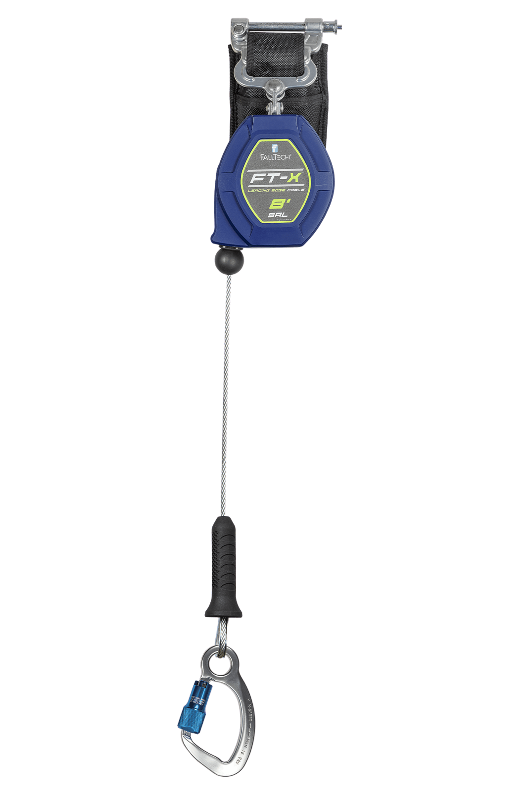 Falltech 8' FT-X Cable Class 2 Leading Edge Personal SRL-P, Single-leg with Aluminum CE Carabiner (ANSI/CSA)